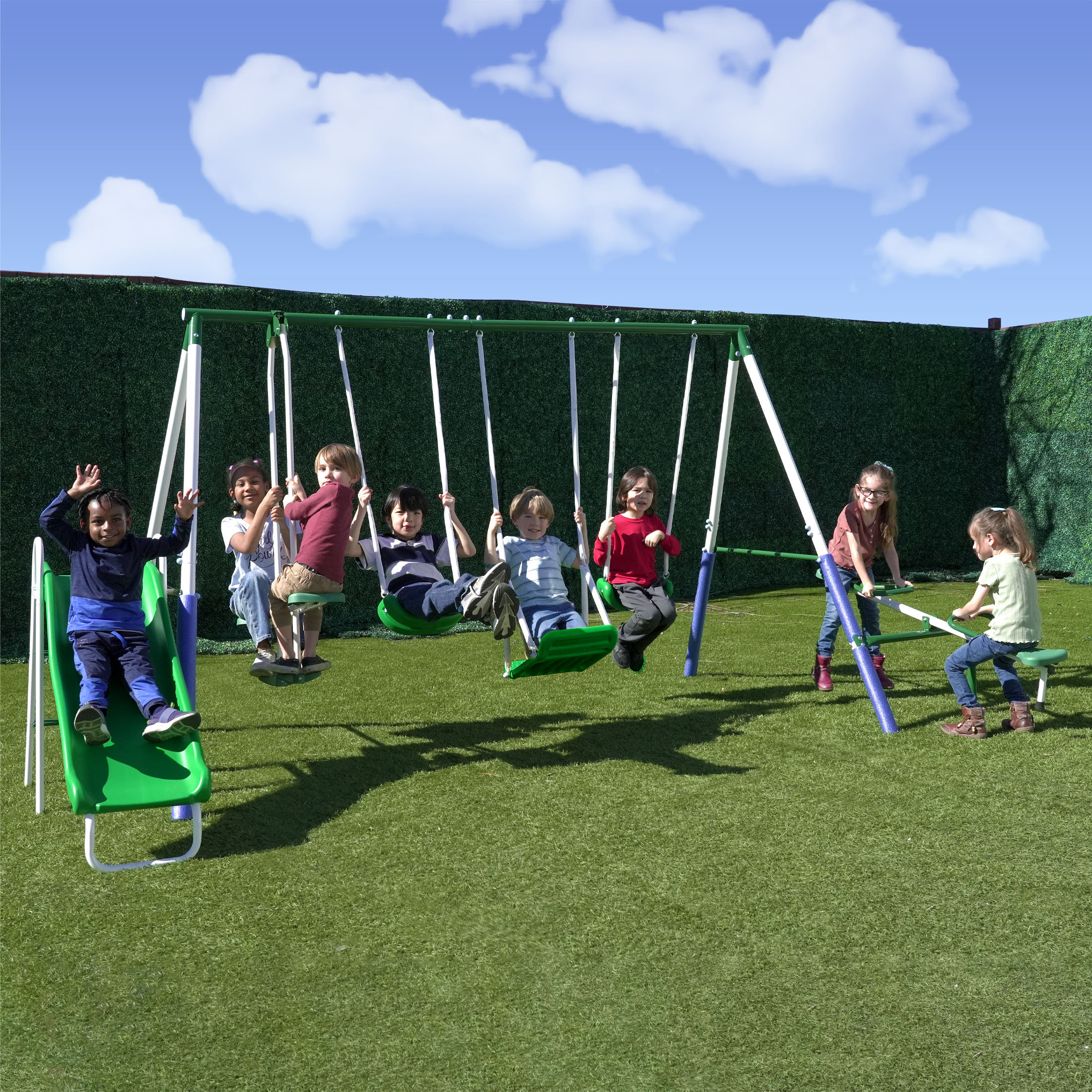 Sportspower Power 2024 Play Time Metal Swing Set with 5' Heavy Duty Slide & 2 Swings